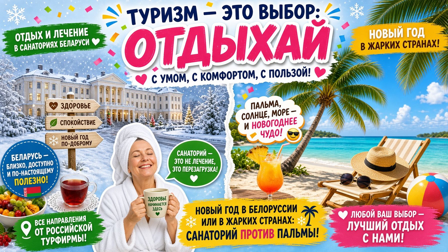 Новый год в Белоруссии или в жарких странах: санаторий против пальмы